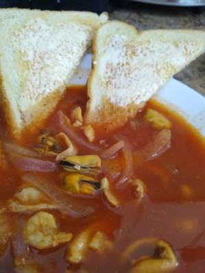 seafood soup and toast